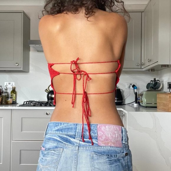 insane y2k red scarf backless jane norman crop top - Picture 3 of 4